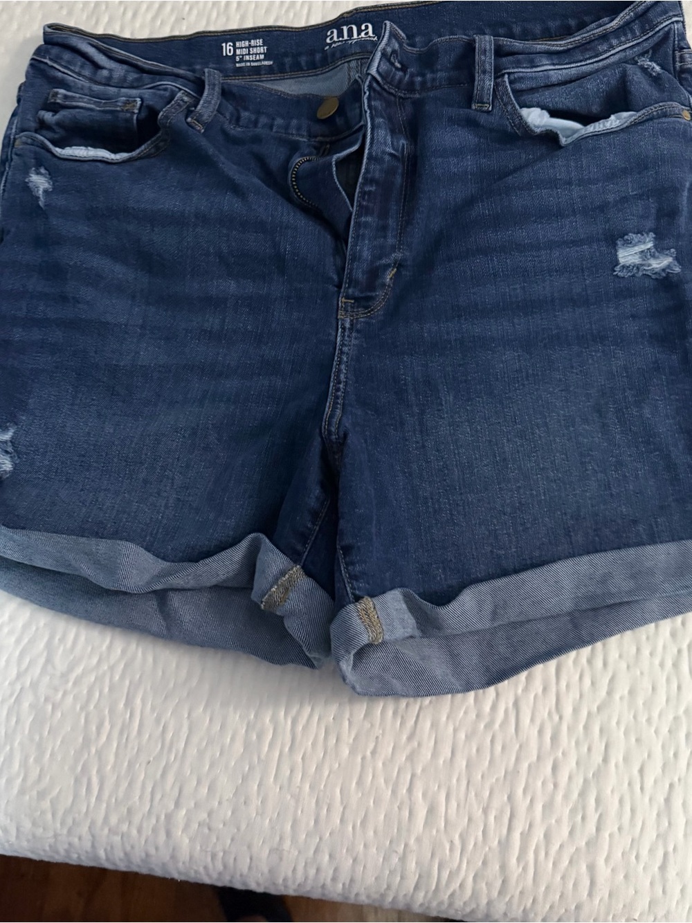 a.n.a Dark Blue High-Rise Rolled Cuff Denim Shorts